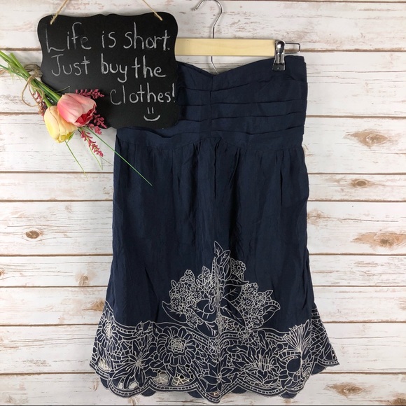 Staccato Tops - Staccato navy white embroidered strapless tunic